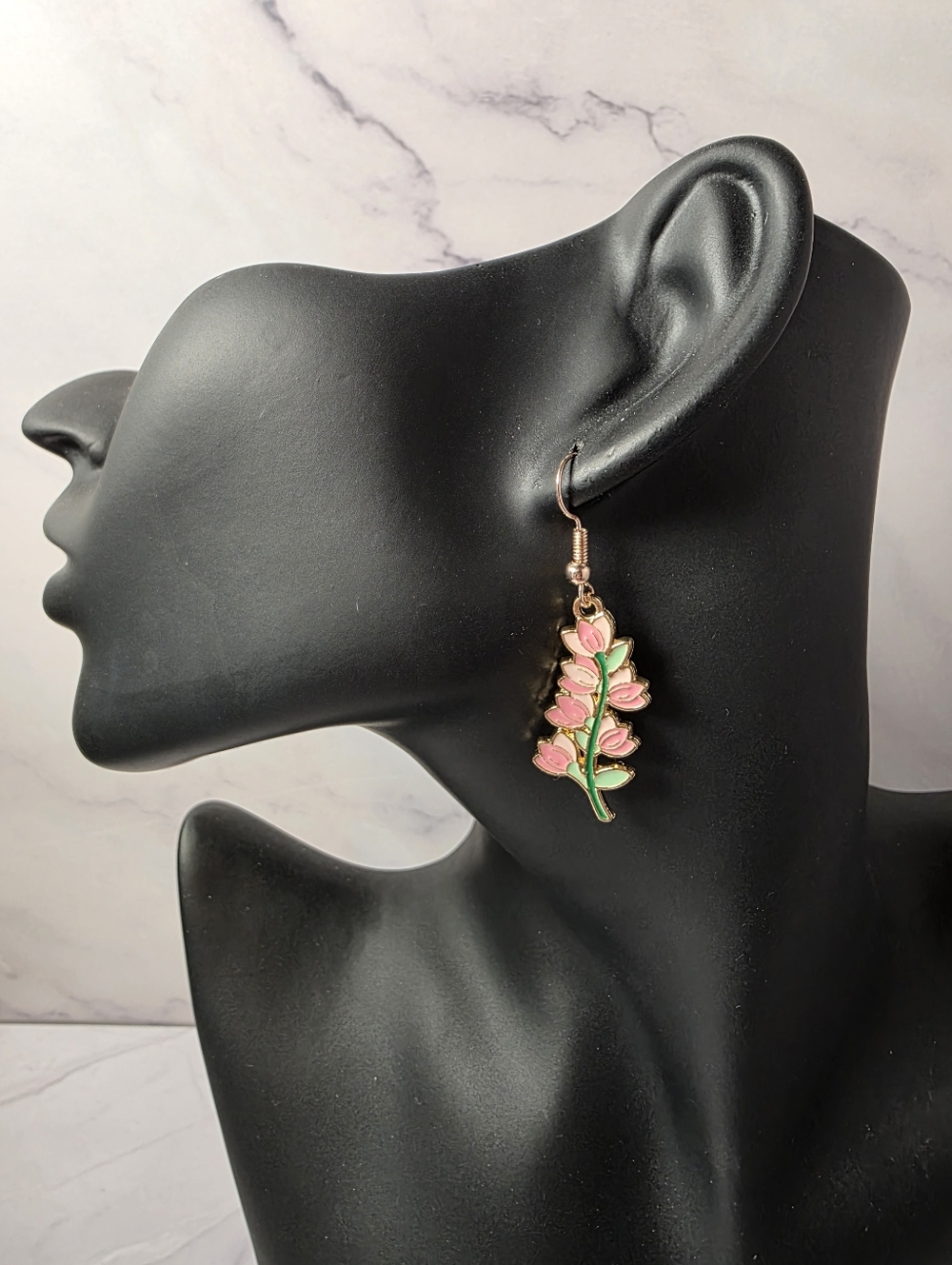 Pink Floral Enamel Drop Earrings